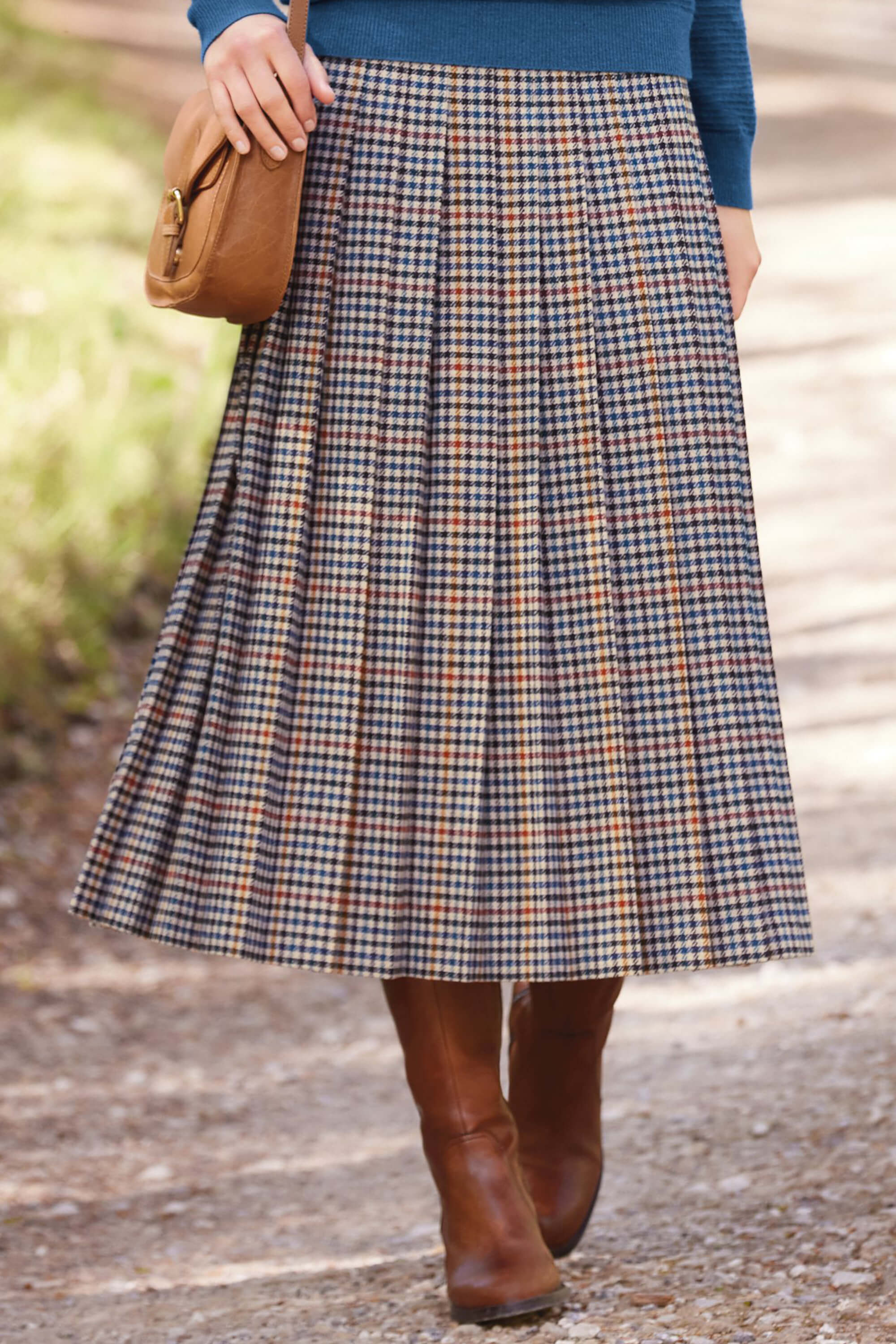 スカート Pleated Checkered Twill Long Skirt 新品 Pleated Checkered Twill Long Skirt（Checked pleated
